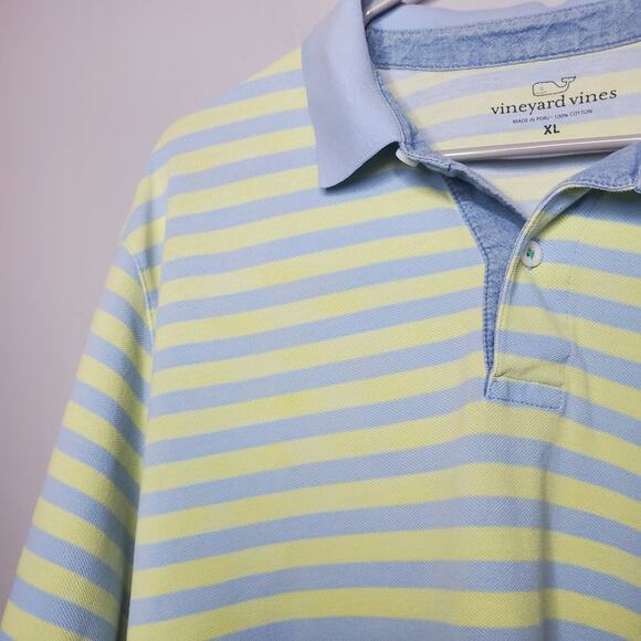 Vineyard Vines Men's 100% Cotton Polo Short Sleeve Shirt XL Striped Yellow Blue - Picture 6 of 12
